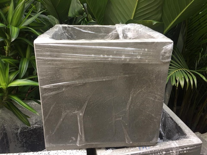 chậu xi măng vuông màu xi 30x30